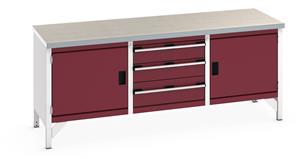 41002057.** Bott Cubio Storage Workbench 2000mm wide x 750mm Deep x 840mm high supplied with a Linoleum worktop (particle board core with grey linoleum surface and plastic edgebanding), 3 x drawers (1 x 200mm & 2 x 150mm high) and 2 x 500mm high integral...